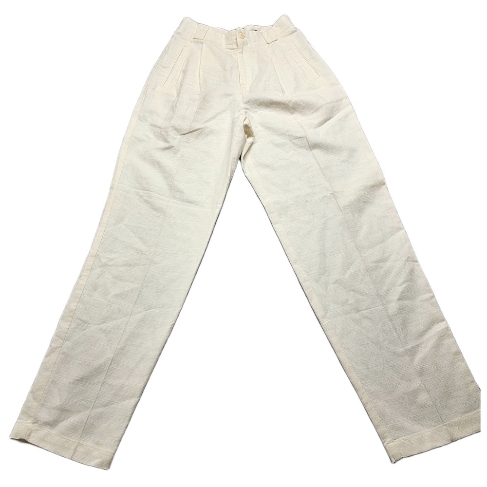 Liz Claiborne Liz Chino Pants Womens 6 Ivory Linen Blend Pleated Straight Leg